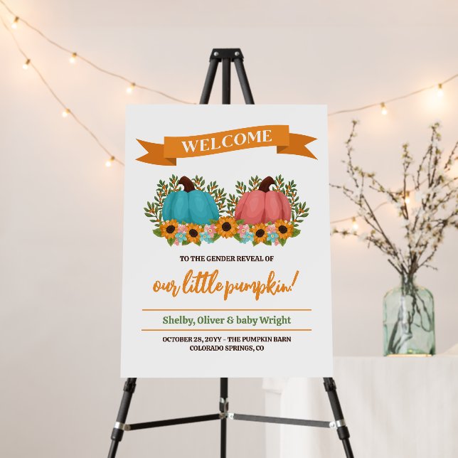 Sunflowers Little Pumpkin Gender Reveal Welcome Foam Board (In Situ (Stand))