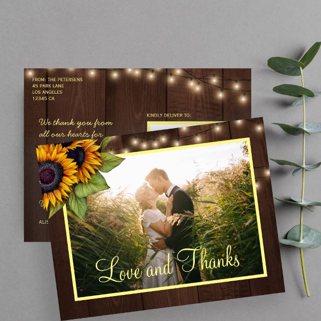 Sunflowers love and thanks wedding thank you postcard (Creator Uploaded)