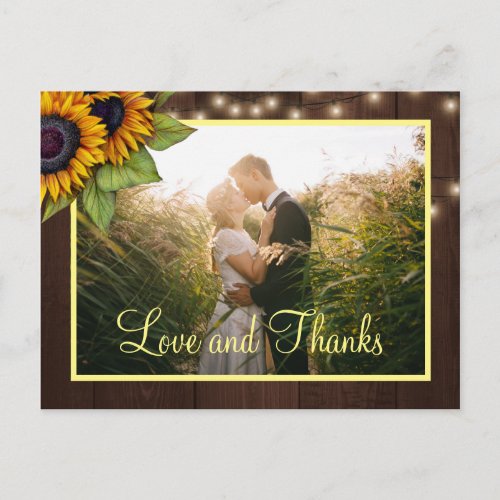 Sunflowers love and thanks wedding thank you postcard
