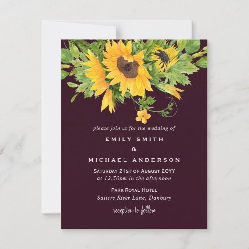 Sunflowers Maroon Yellow Wedding Invtiations Holiday Card