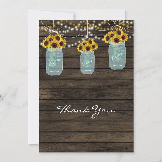 sunflowers mason jar bridal shower thank you cards (Front)