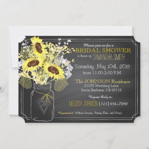 Sunflowers Mason Jar Chalkboard Bridal Shower Invitation