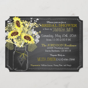 Sunflowers Mason Jar Chalkboard Bridal Shower Invitation