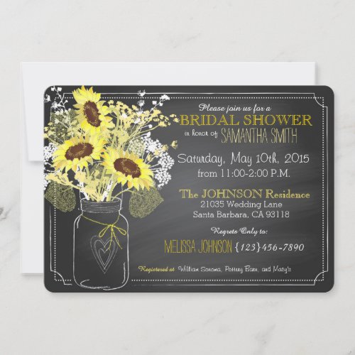 Sunflowers Mason Jar Chalkboard Bridal Shower Invitation