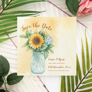 Sunflowers Mason Jar Country Wedding Save the Date