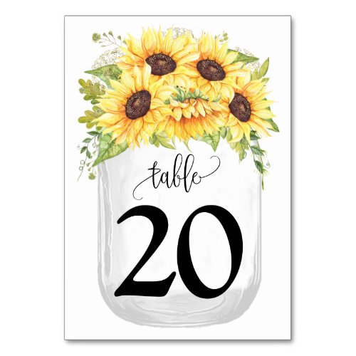 Sunflowers Mason Jar Country Wedding Table Number