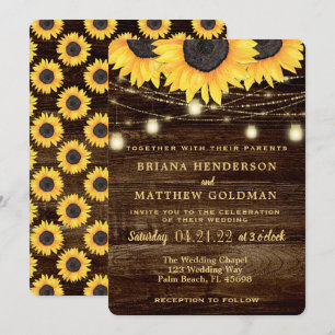 Sunflowers Mason Jar Lights Wedding Invitation
