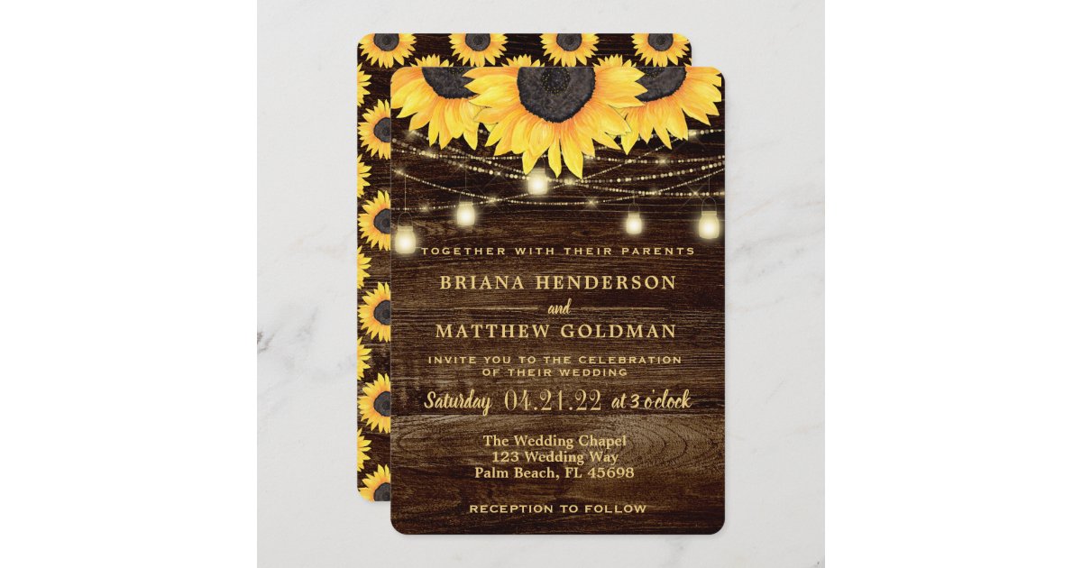 Sunflowers Mason Jar Lights Wedding Invitation | Zazzle