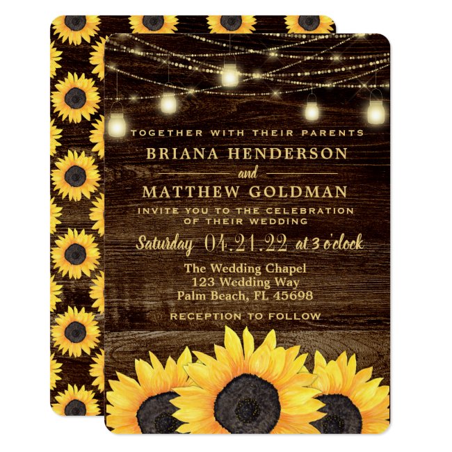 Sunflowers Mason Jar Lights Wedding Invitation