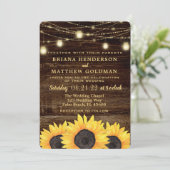 Sunflowers Mason Jar Lights Wedding Invitation (Standing Front)