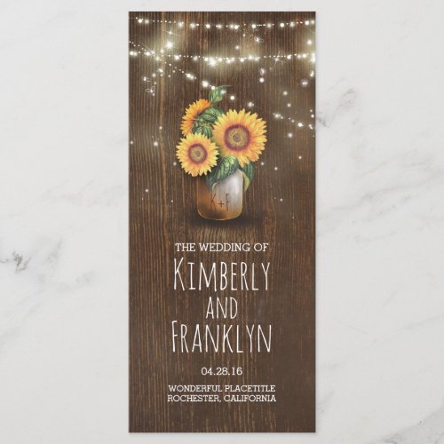 Sunflowers Mason Jar Rustic Wedding Programs