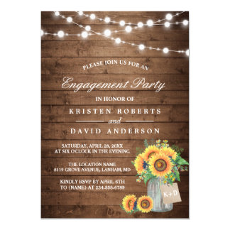 Sunflowers Mason Jar Rustic Wood Engagement Party Invitation