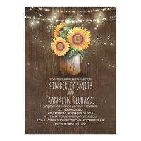 Sunflowers Mason Jar String Lights Fall Wedding Card