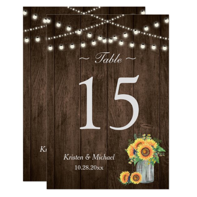 Sunflowers Mason Jar String Lights Table Number