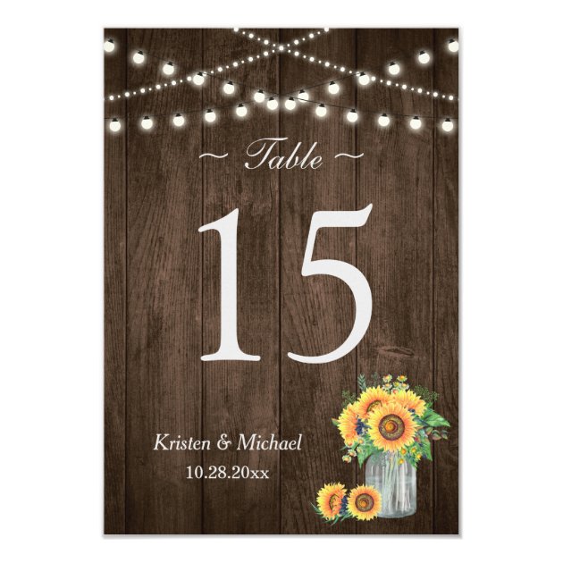 Sunflowers Mason Jar String Lights Table Number