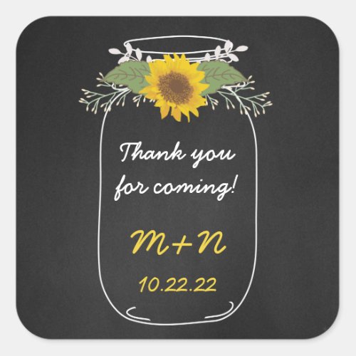 Sunflowers Mason Jar thank you wedding favor Square Sticker