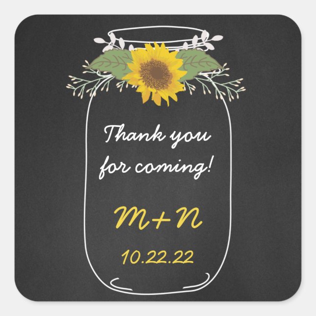 Sunflowers Mason Jar thank you wedding favor Square Sticker (Front)