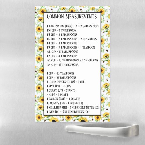Sunflowers Measurements conversion chart  Magnetic Dry Erase Sheet
