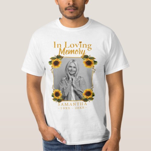 Sunflowers Memorial Photo Loss of Mother T_Shirt