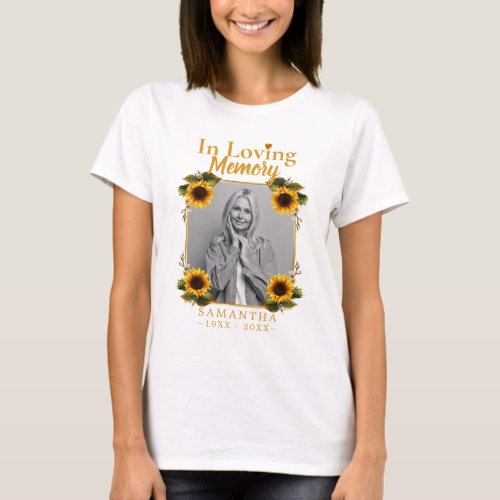 Sunflowers Memorial Photo Loss of Mother T_Shirt
