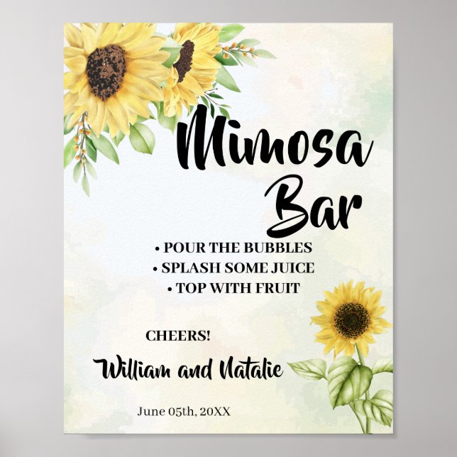 Sunflowers Mimosa Bar Bridal Shower Wedding Sign (Front)
