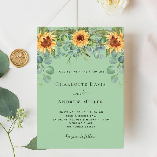 Sunflowers mint green eucalyptus greenery invitation