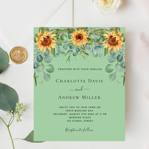 Sunflowers mint green eucalyptus invitation