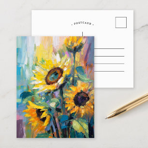 Sunflowers Modern Abstract Floral Painting  Postcard