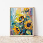 Sunflowers Modern Abstract Floral Painting  Poster<br><div class="desc">A vibrant modern abstract impressionist style painting of sunflowers. The artwork features textured brushstrokes in bold yellow, blue, and green hues. The dynamic brushwork and lively colors create a sense of movement, capturing the beauty and energy of the sunflowers in a fresh, contemporary style. The rich textures and expressive strokes...</div>