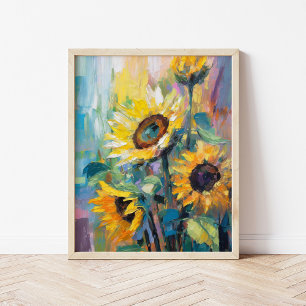 Sunflowers Modern Abstract Floral Painting Poster