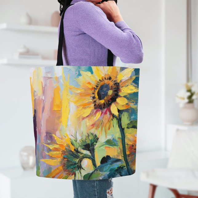 Sunflowers Modern Abstract Floral Painting Tote Bag (Creator Uploaded)