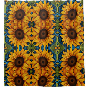 Sunflowers Modern Distressed floral Shower Curtain