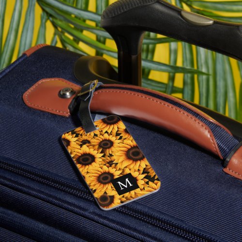 Sunflowers Modern Monogram Luggage Tag