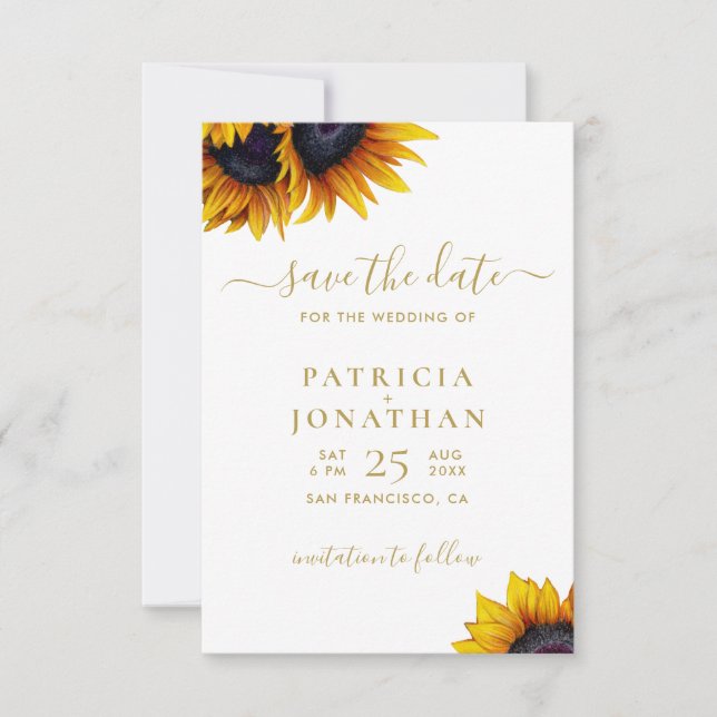 Sunflowers modern PHOTO save the date wedding (Front)