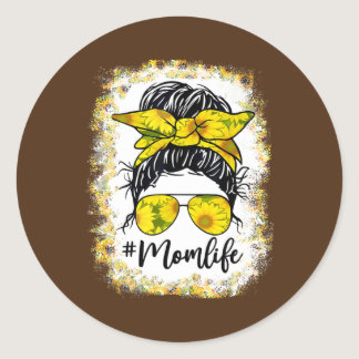 Sunflowers Mom Life Messy Bun Hair Sunglasses Classic Round Sticker