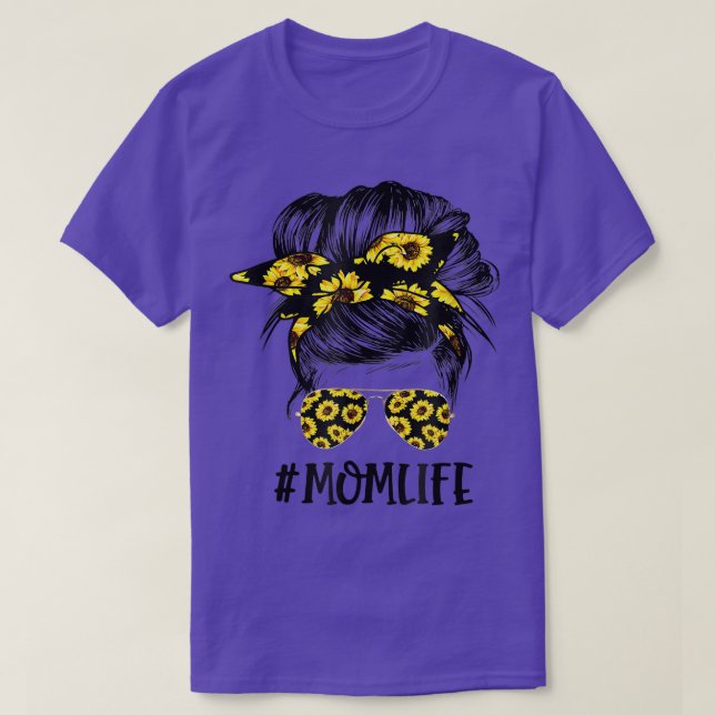 Sunflowers Mom Life Mom Skull Bun Hair Sunglasses  T-Shirt (Design Front)
