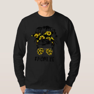 Sunflowers Mom Life Mom Skull Bun Hair Sunglasses T-Shirt