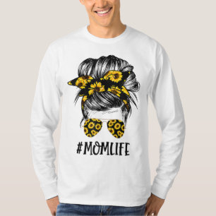 Sunflowers Mom Life Mom Skull Bun Hair Sunglasses T-Shirt