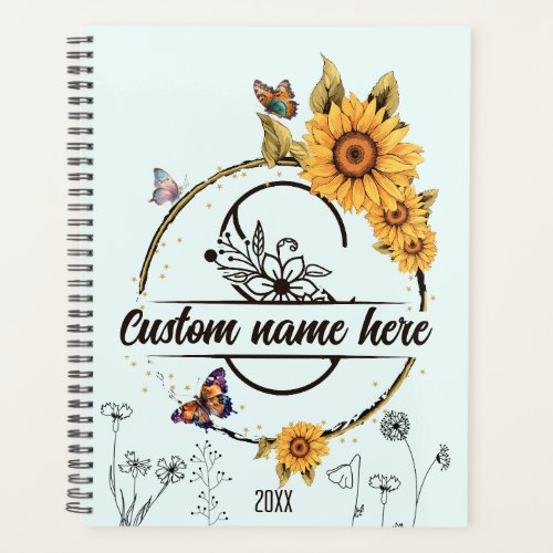 Sunflowers monogram butterflies letter S Planner