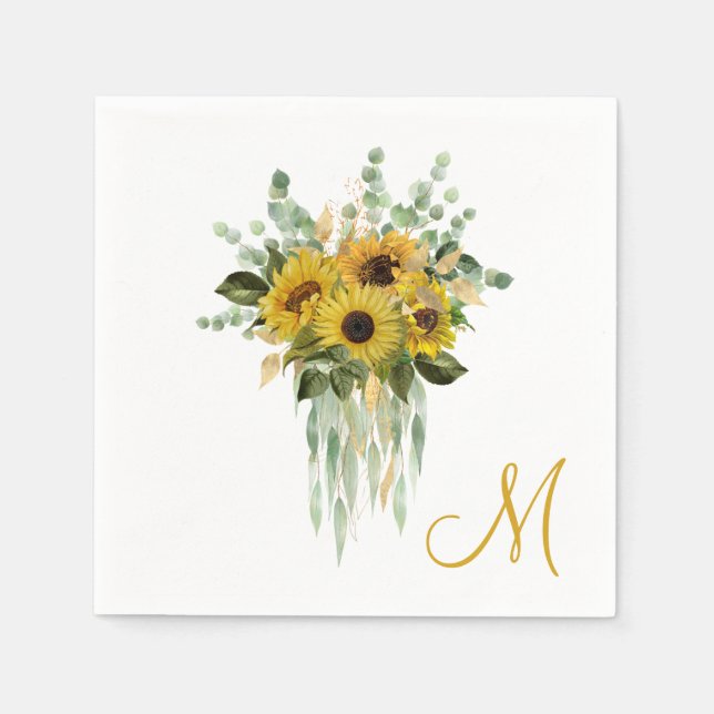 Sunflowers Monogram Napkins (Front)