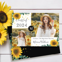 Sunflowers Monogram Photo Graduation Announcement