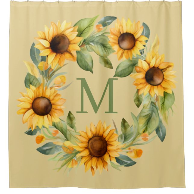 Sunflowers Monogram Shower Curtain (Front)