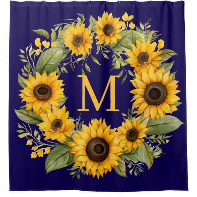 Sunflowers Monogram Shower Curtain (Front)