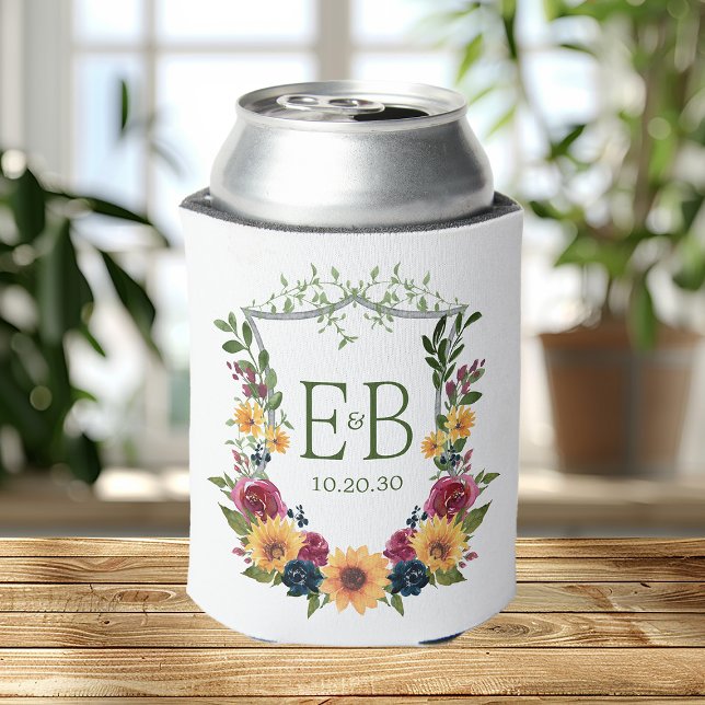 Sunflowers Monogram Wedding  Can Cooler (Creator Uploaded)