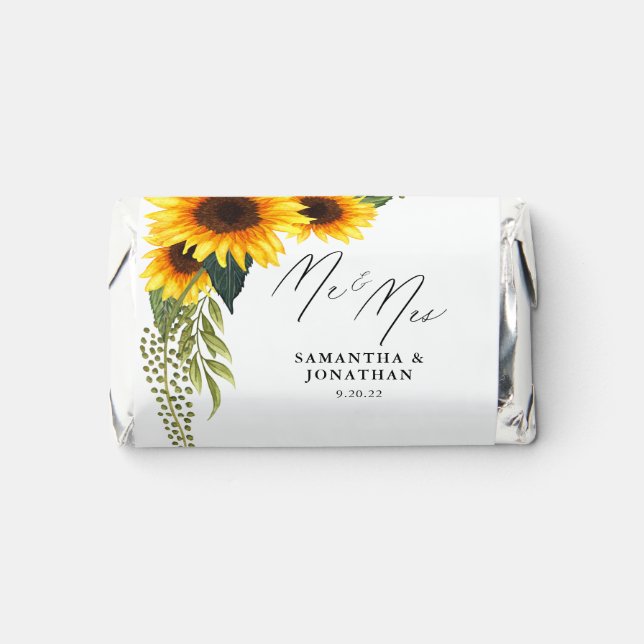 Sunflowers Mr & Mrs Wedding Thank You Hershey's Miniatures (Front)