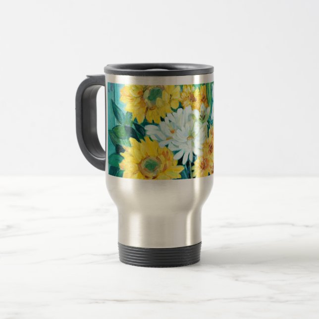 Sunflowers, Mums and Lilies Travel Mug (Front Left)