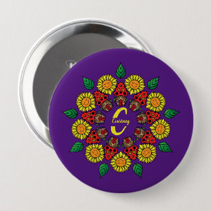 Sunflowers & Mushrooms Personalized Mandala Purple Button