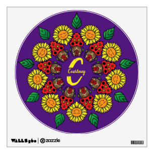 Sunflowers & Mushrooms Personalized Mandala Purple Wall Decal