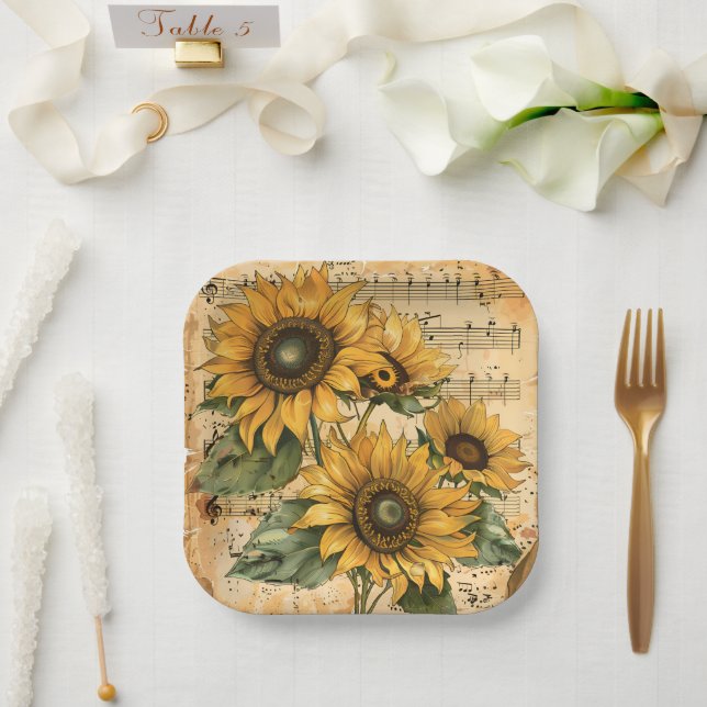 Sunflowers Music Sheet  Paper Plates (Wedding)