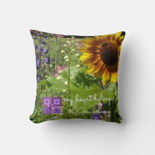 Sunflowers My Heart Belongs To Grandma Throw Pillow